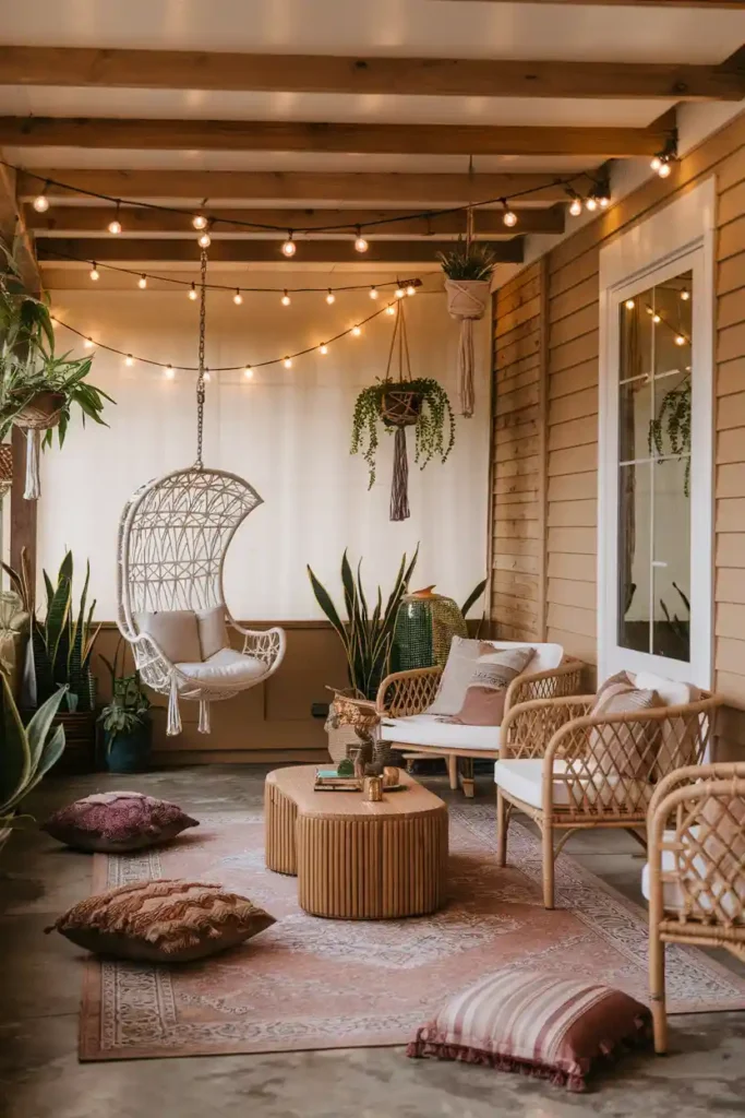 Boho Paradise with Hanging Elements-enclosed porch idea
