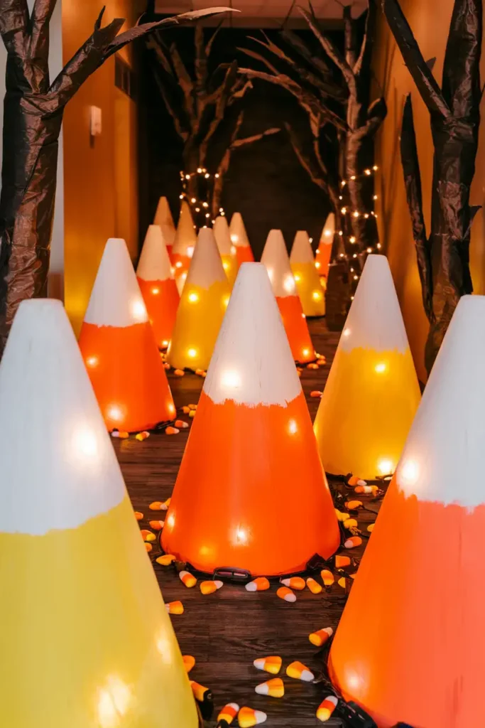 Candy Corn Forest-halloween hallway decoration ideas