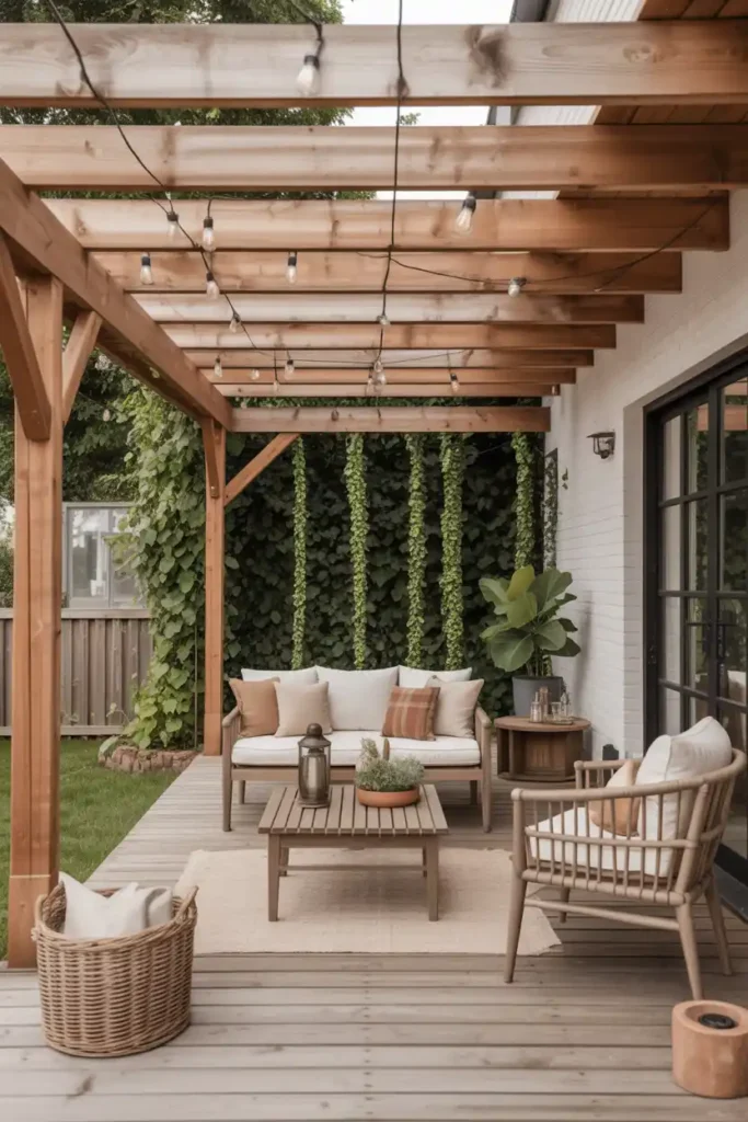 Classic Wood Pergola Extension-patio roof extension ideas