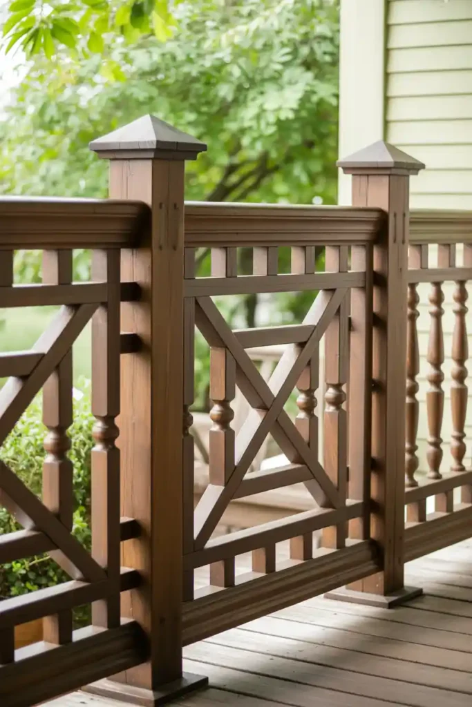 Classic wooden Cross Railing-porch railing ideas