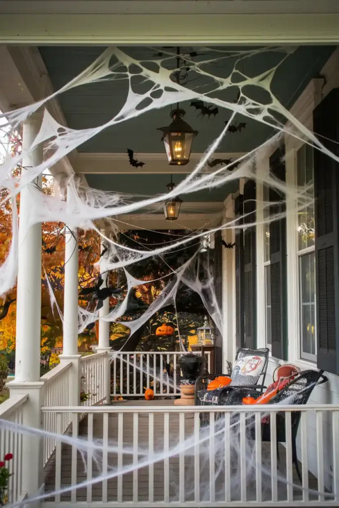 Cobweb Overload-halloween front porch ideas