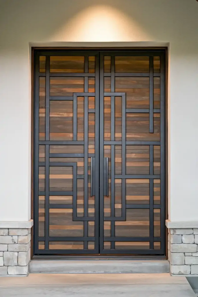 Contemporary Wood and Metal Fusion-Double Door Design Ideas