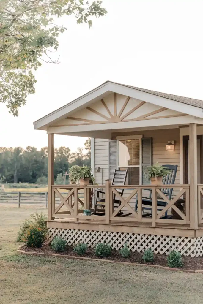 Country Sunburst Charm-double wide front porch ideas