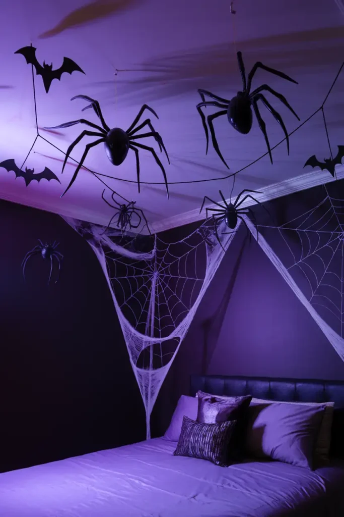 Creepy Crawly Ceiling Installation-spooky halloween bedroom decor