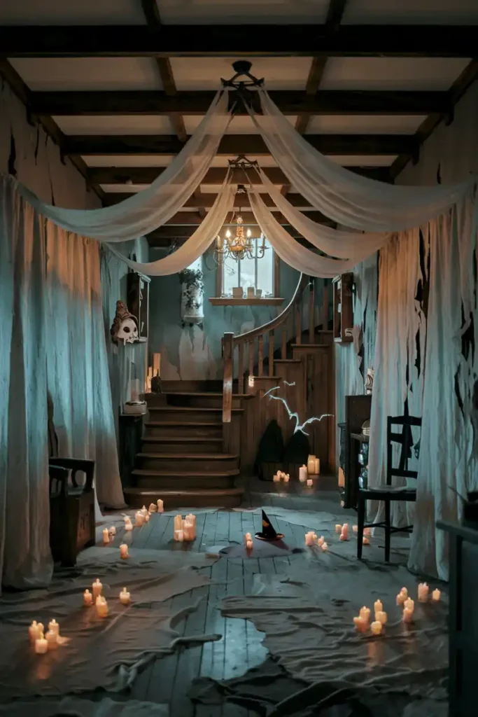 Ethereal Curtains-haunted house halloween decor ideas