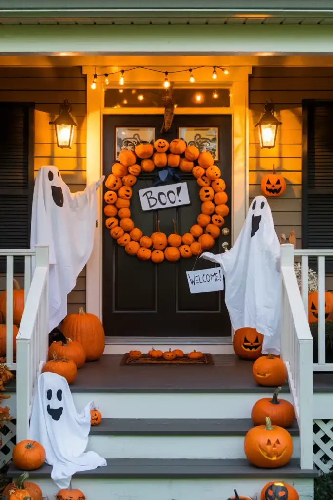 Friendly Ghost Welcome-halloween front porch ideas
