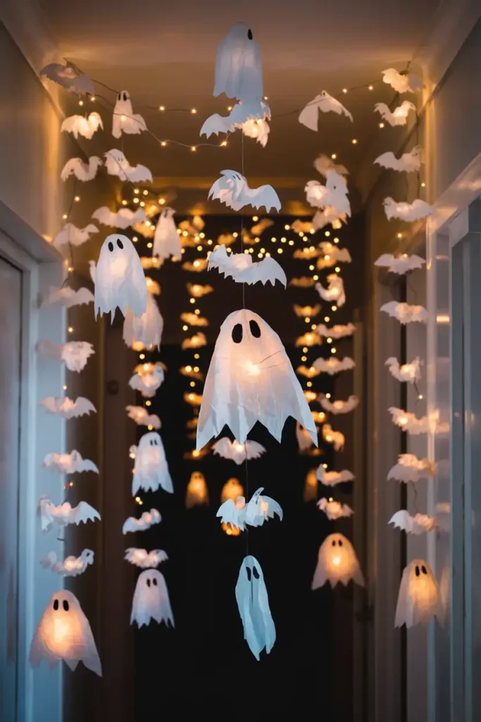 Ghostly Garland-halloween hallway decoration ideas