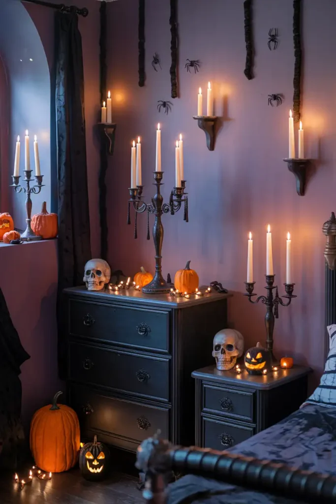 Gothic Candle Arrangements-spooky halloween bedroom decor