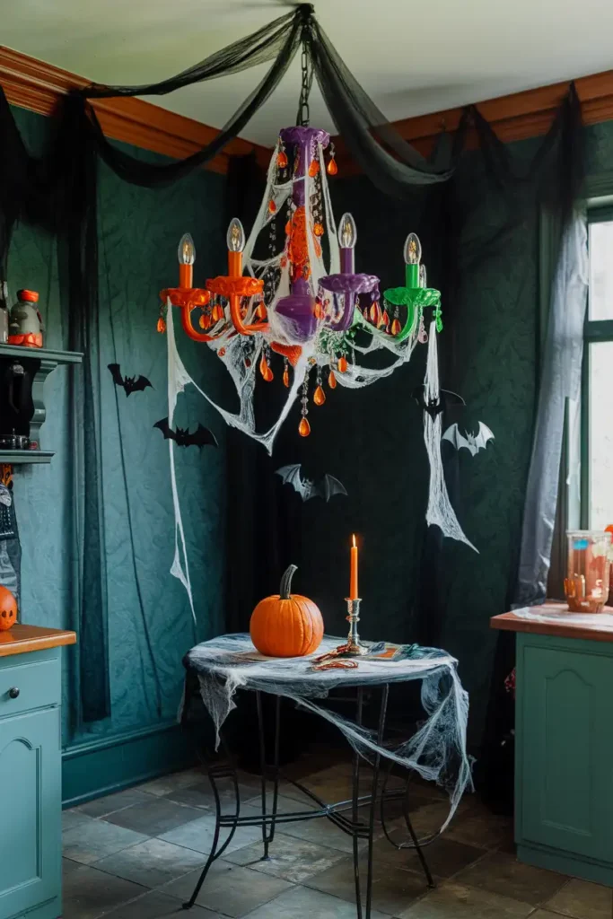 Gothic Chandelier Makeover-halloween kitchen decor ideas