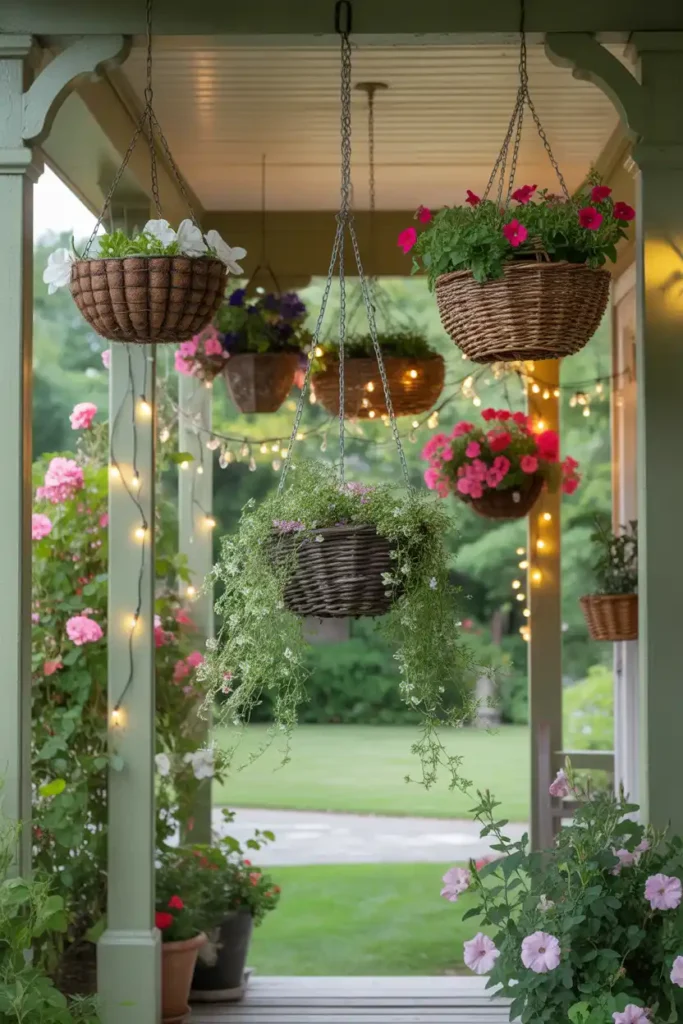 Hanging Basket Chandelier Effect-Front Porch Ideas