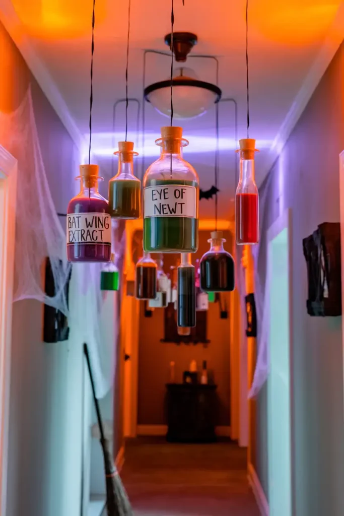 Hanging Potion Bottles-halloween hallway decoration ideas