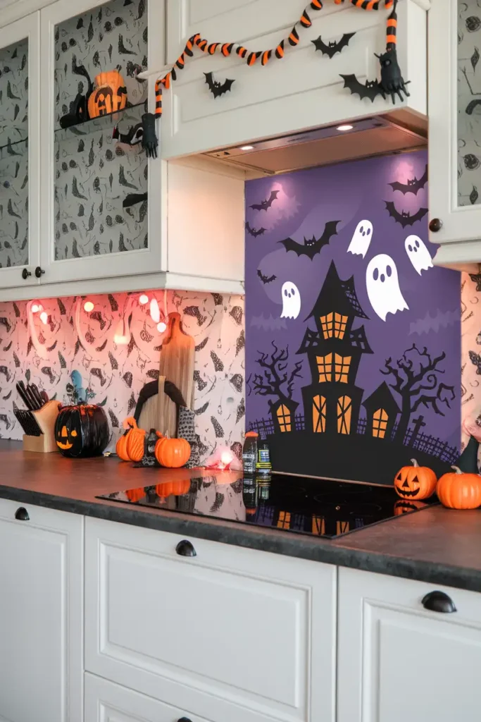 Haunted Backsplash Transformation-halloween kitchen decor ideas