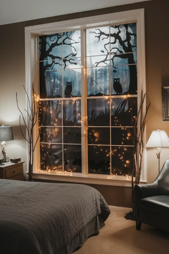 Haunted Forest Window Treatment-spooky halloween bedroom decor