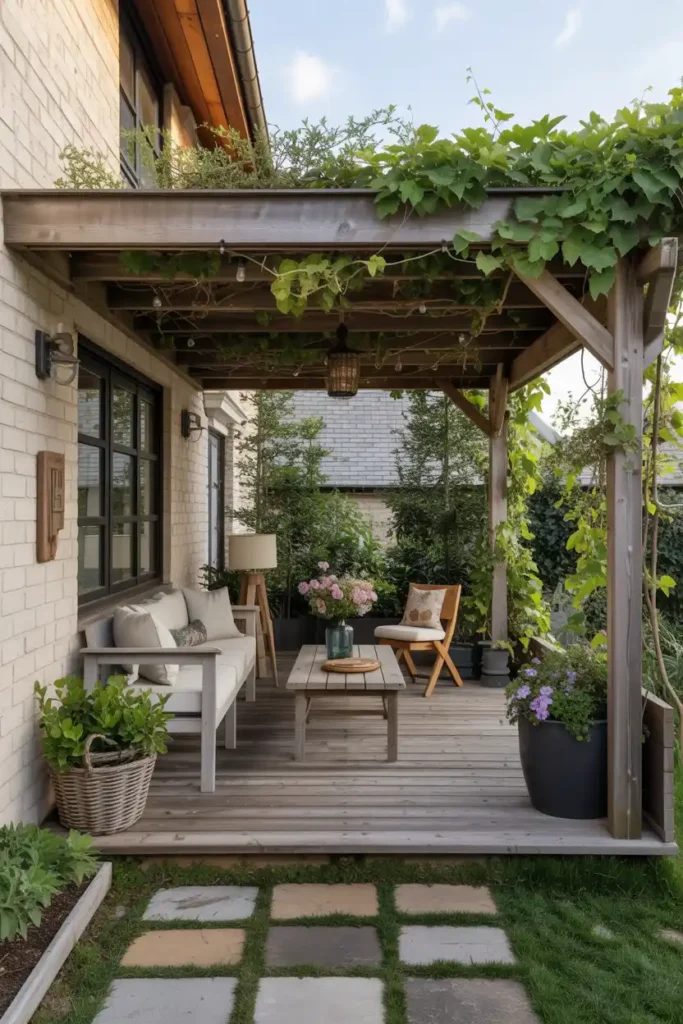 Living Roof with Climbing Plants-patio roof extension ideas