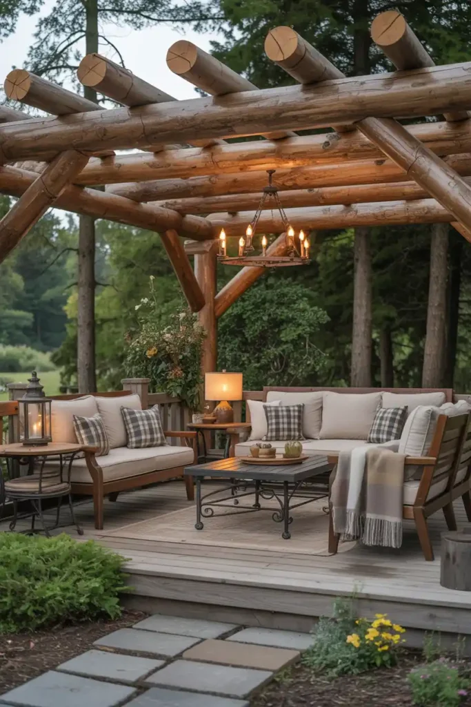 Log Beam Pergola-patio roof extension ideas