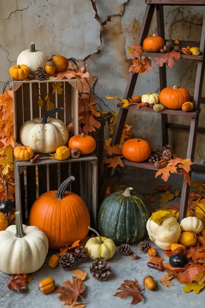 Natural Elements with Pumpkins and Leaves-Cozy Halloween Aesthetic Decor