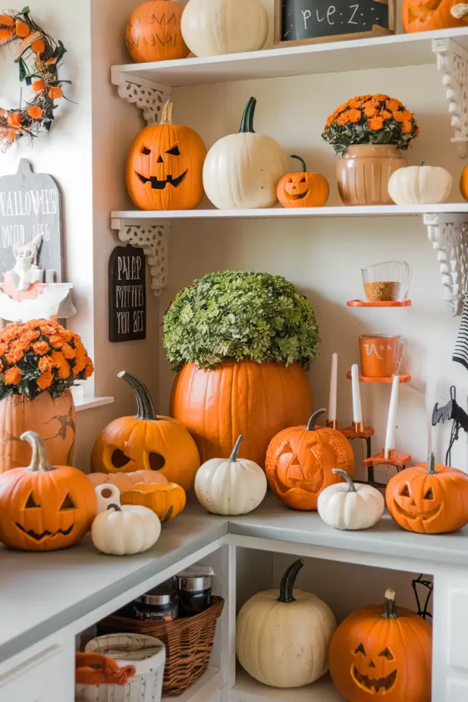 Pumpkin Everything Display-halloween kitchen decor ideas