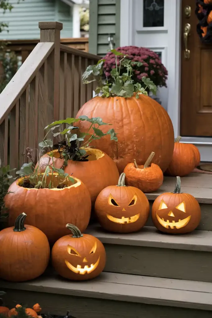 Pumpkin Planters-halloween front porch ideas