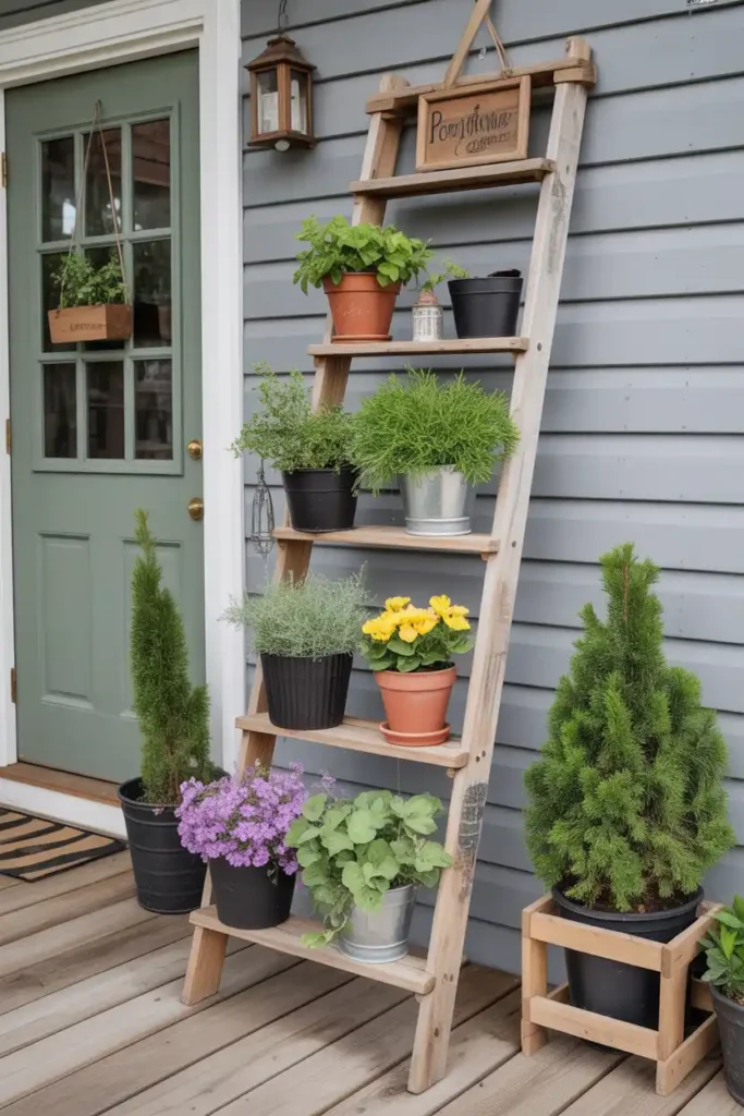 Repurposed Ladder Plant Stand