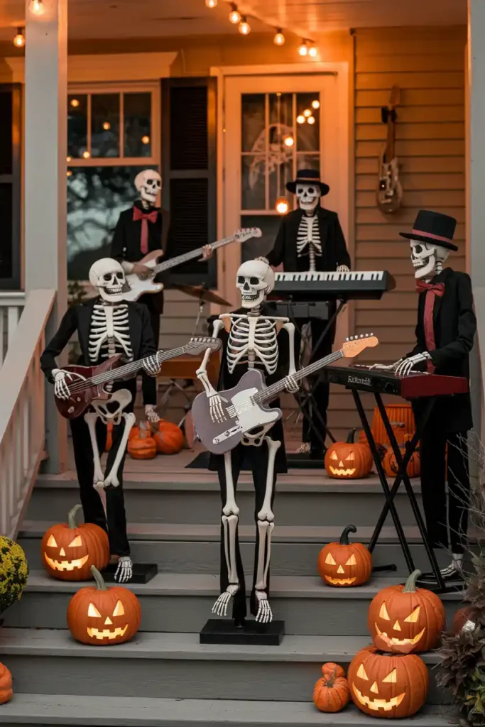 Skeleton Band-halloween front porch ideas