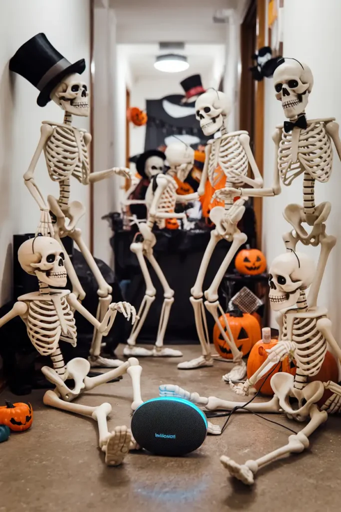 Skeleton Dance Party-halloween hallway decoration ideas