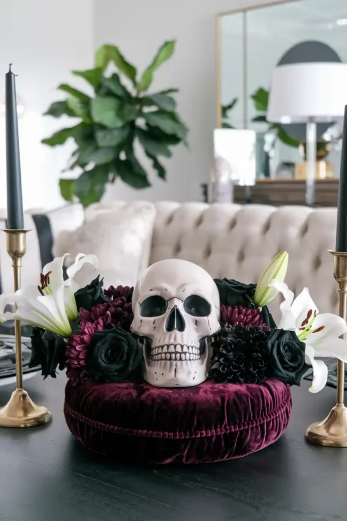 Skull Centerpieces-haunted house halloween decor ideas