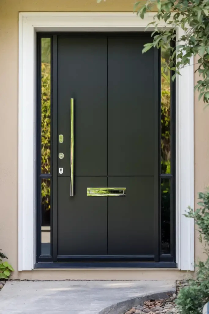 Sleek Black with Chrome Hardware-door ideas to enhance curb appeal