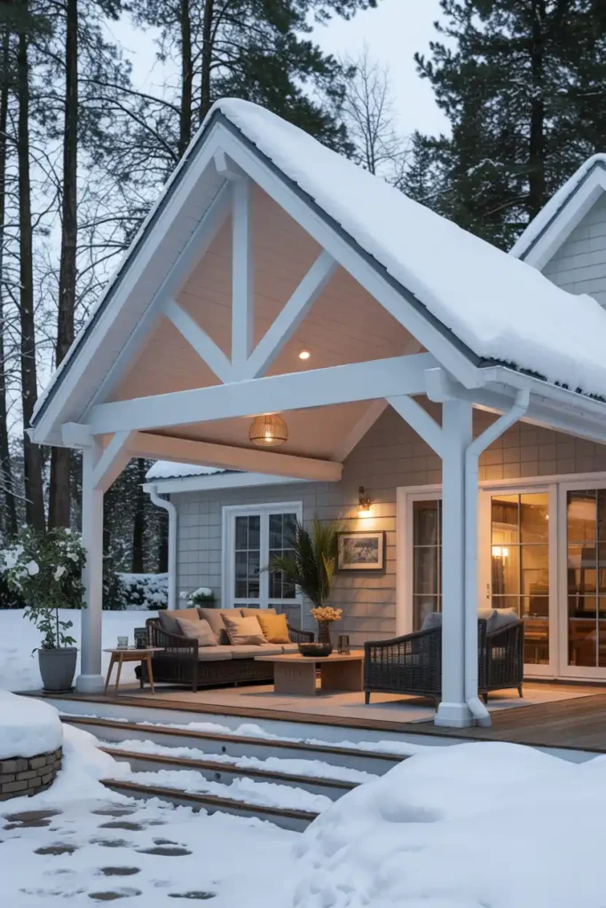 Snow-Load Resistant Pitched Roof-patio roof extension ideas