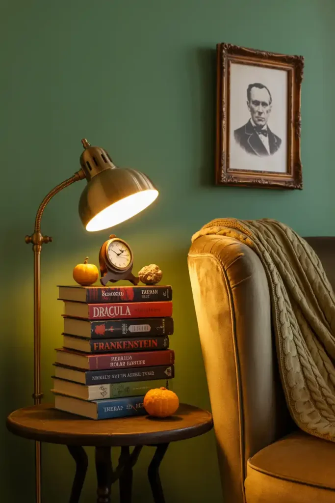 Spooky Books and Literature Corner-Cozy Halloween Aesthetic Decor