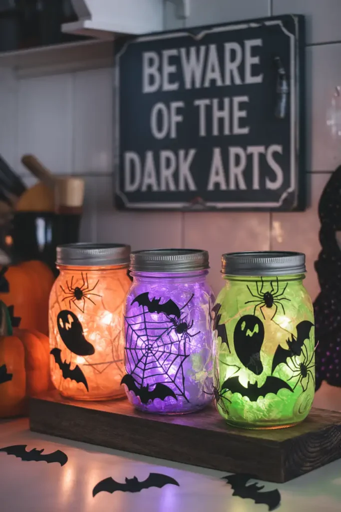 Spooky Mason Jar Luminaries-halloween kitchen decor ideas