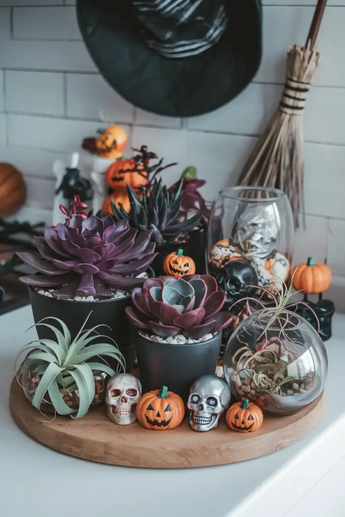 Spooky Succulent Garden-halloween kitchen decor ideas