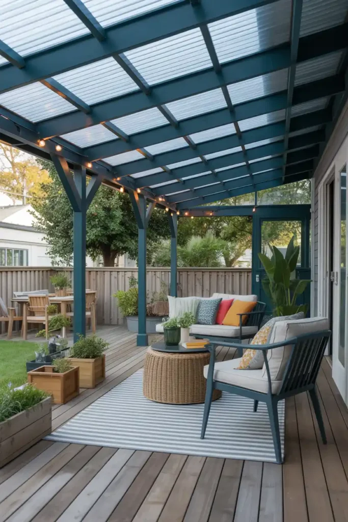 Steel Frame with Polycarbonate Panels-patio roof extension ideas