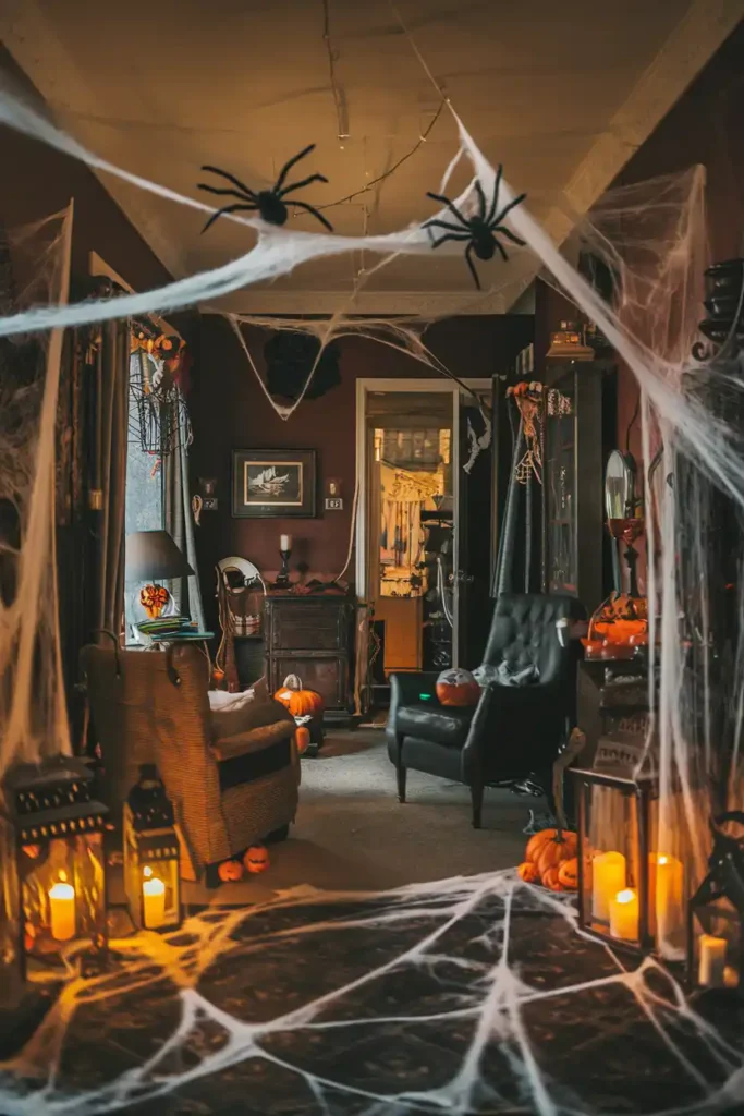 Strategic Cobweb Placement-halloween apartment decorations