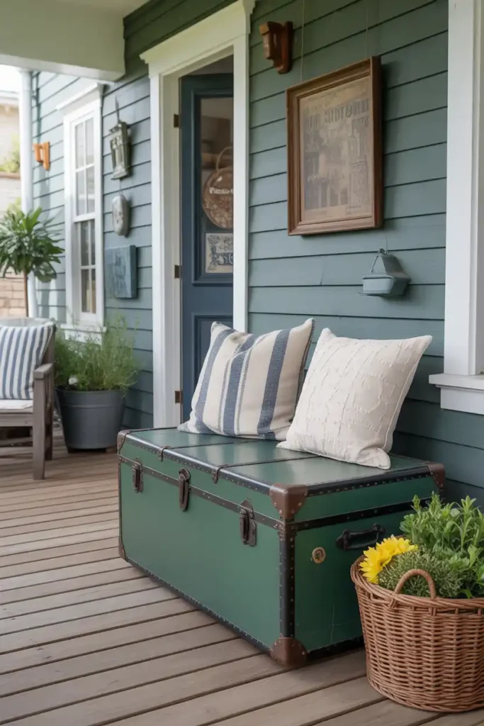 Vintage Trunk Storage Bench-Front Porch Ideas