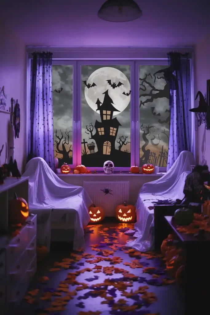 Window Silhouette Surprises-halloween apartment decorations