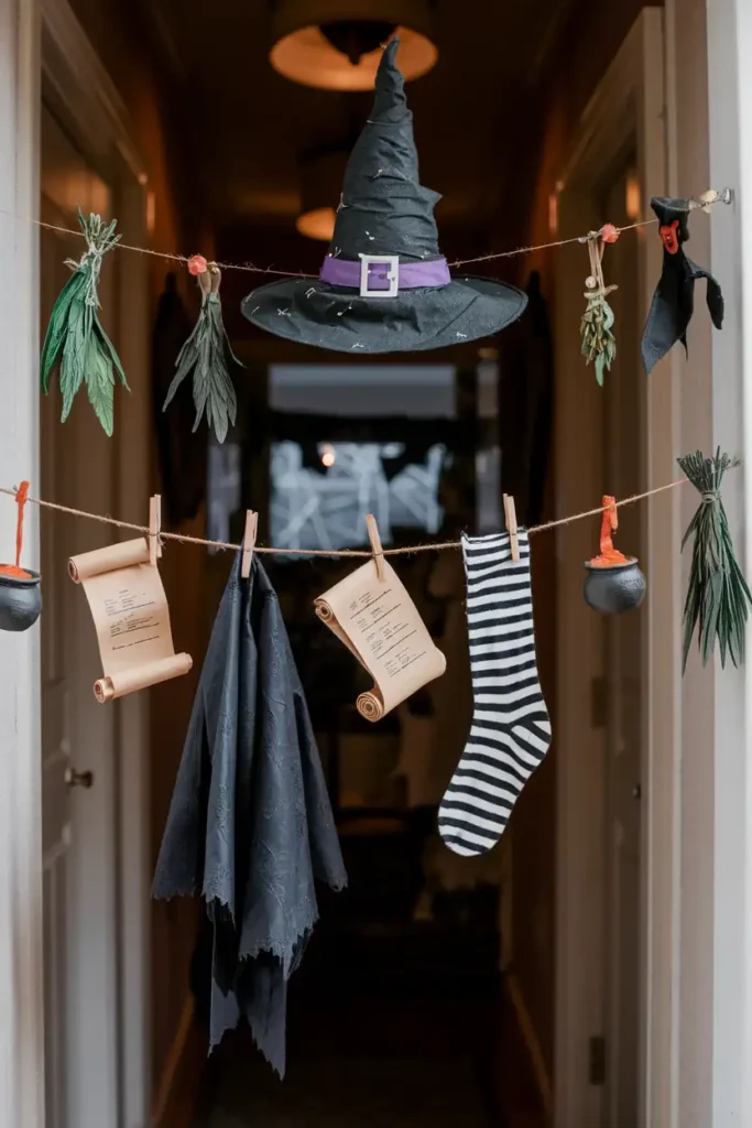 Witch's Washing Line-halloween hallway decoration ideas