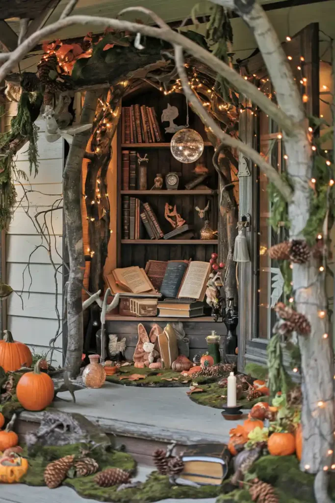 Woodland Witch Cottage-halloween front porch ideas
