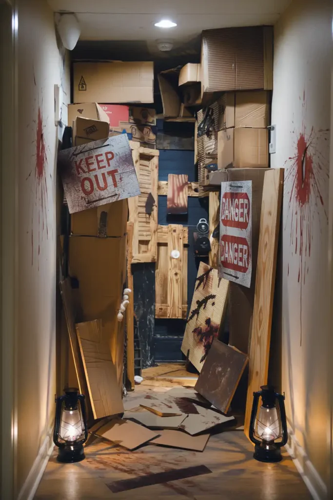 Zombie Apocalypse Barricade-halloween hallway decoration ideas