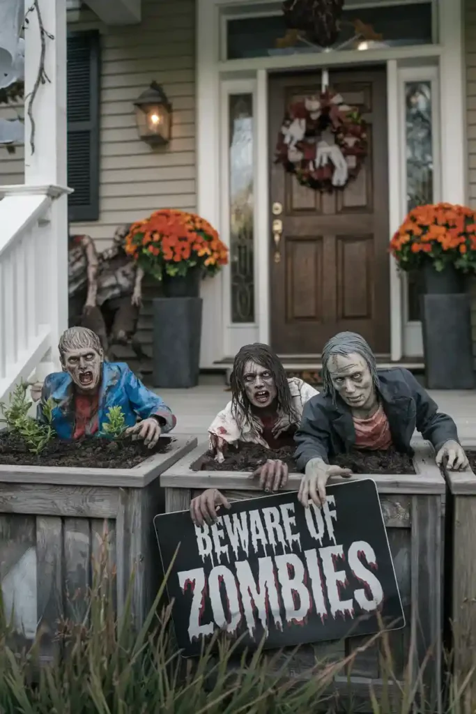 Zombie Invasion-halloween front porch ideas