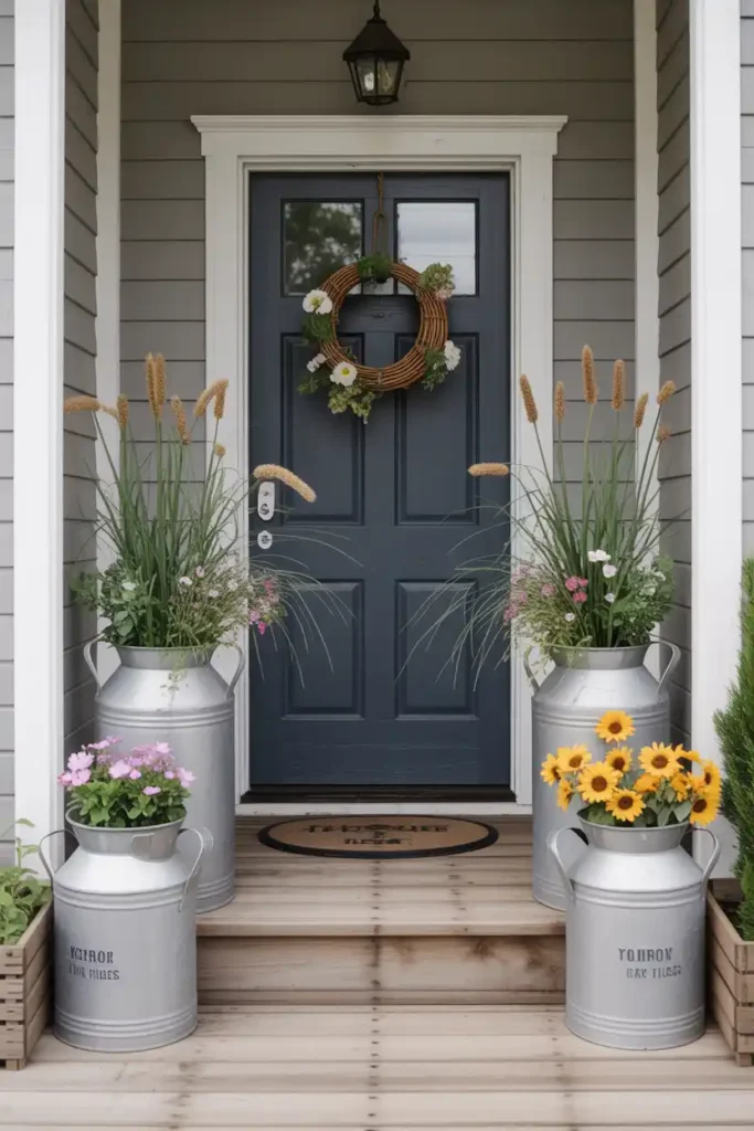 Farmhouse Milk Can Planters-Front Porch Ideas