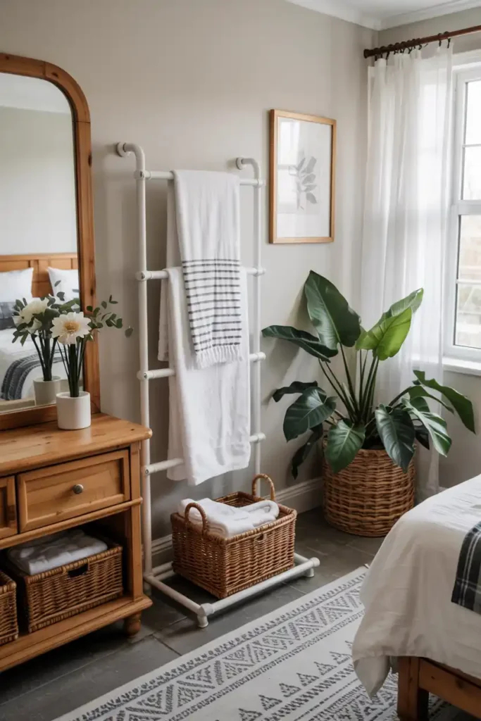 A Freestanding Towel Rack-guest room ideas