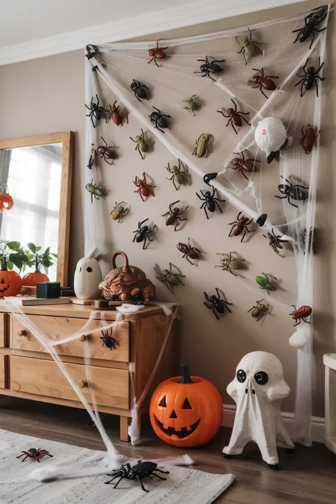 A Wall of Creepy Crawlies-diy halloween wall