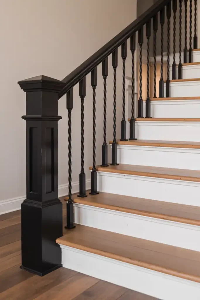 Black Iron Baluster Upgrade-basement stairs ideas