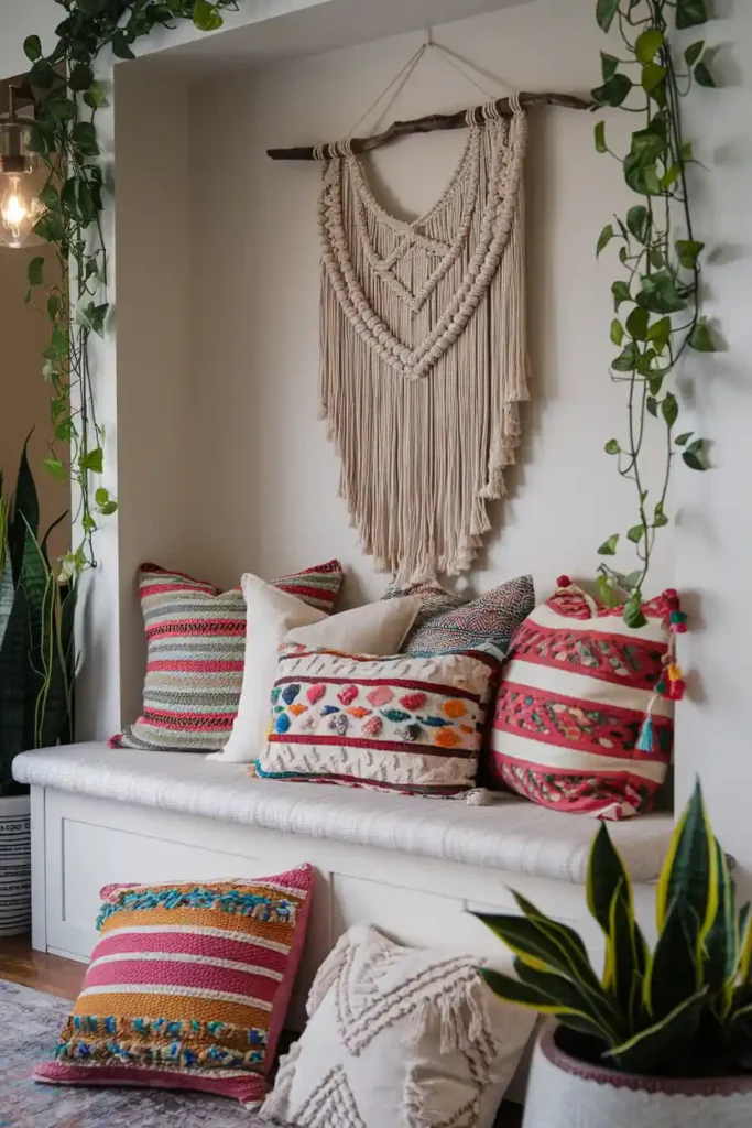 Boho-Chic Nook-entryway bench decor ideas