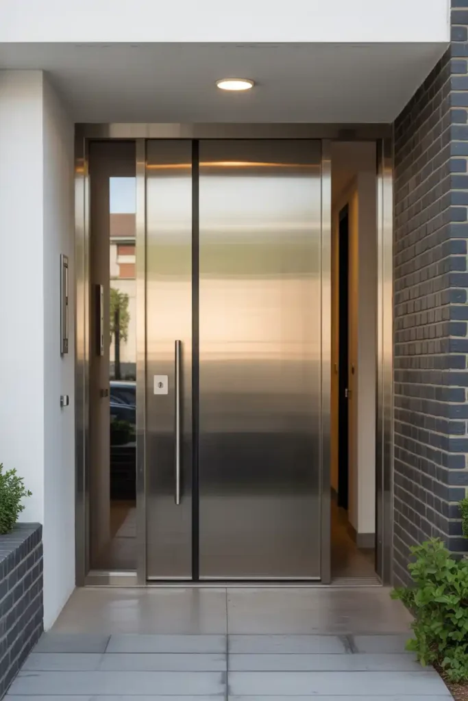Brushed Stainless Steel Futuristic Appeal-metal entry door design