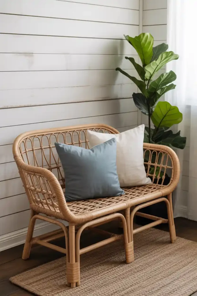 Chic Rattan Bench-entryway bench decor ideas