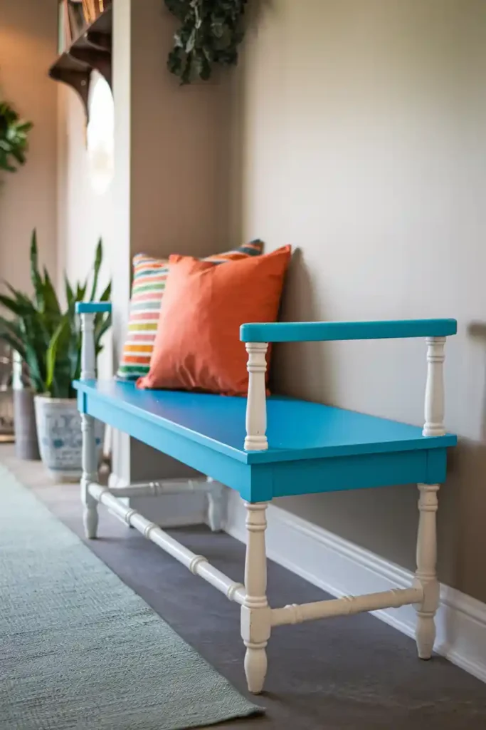 Colorful Painted Bench-entryway bench decor ideas