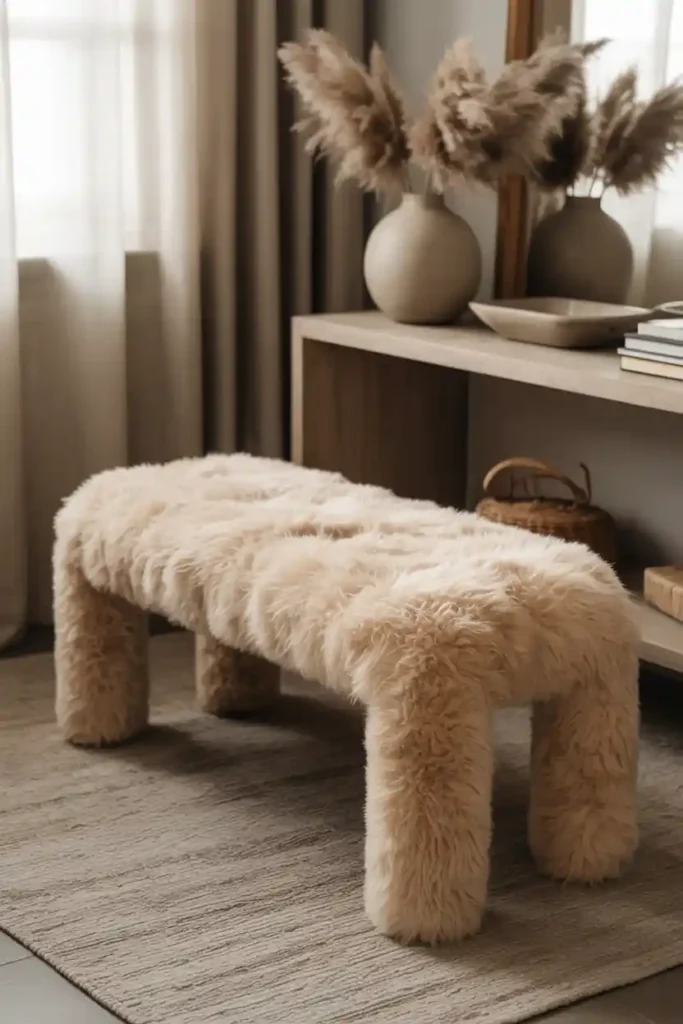 Cozy Shearling Bench-entryway bench decor ideas