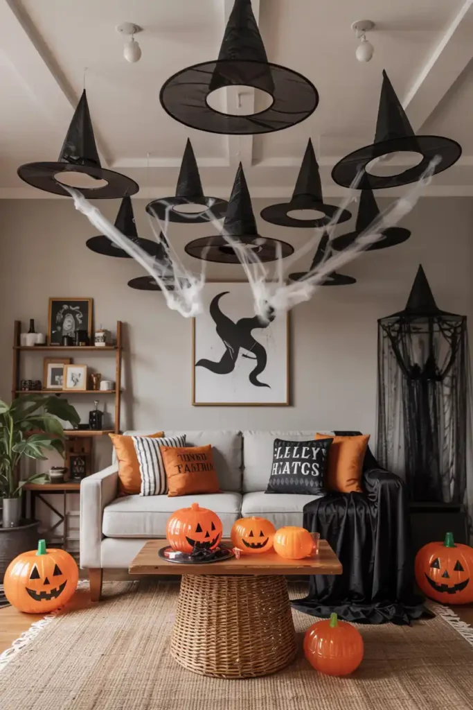 Floating Witch Hats-diy halloween wall