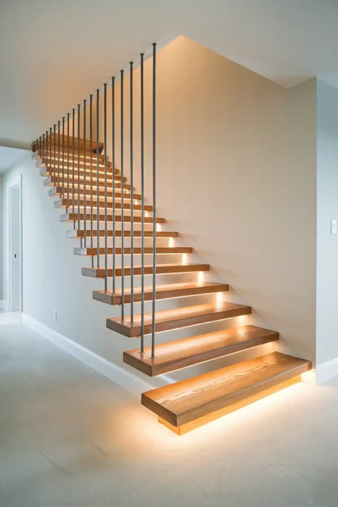 Floating Wood Treads with Glass Railings